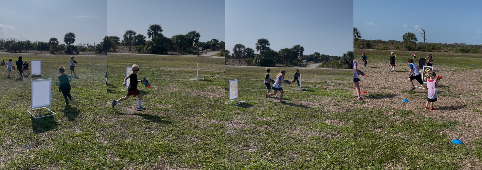 Kids playing with nerf guns at the park